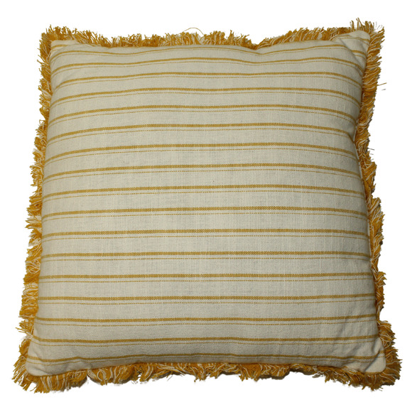 Throw Pillow Harvest Yellow Orange Cream Off White Stripes With Fringe - Picture 3 of 4